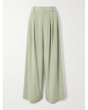 Tibi Pleated Crepe De Chine Wide-Leg Trousers - Green