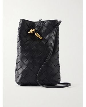 Bottega Veneta Andiamo Intrecciato Leather Phone Pouch - Black