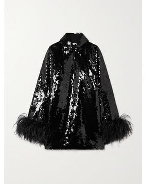 16Arlington Michelle Feather-Trimmed Sequined Crepe Mini Dress - Black