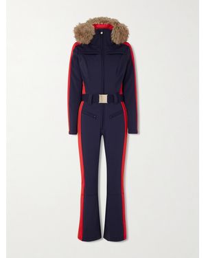 Goldbergh Suvi Belted Hooded Plush-Trimmed Padded Down Ski Suit - Blue