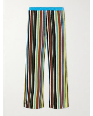 STAUD Ali Striped Knitted Straight-Leg Trousers - Blue
