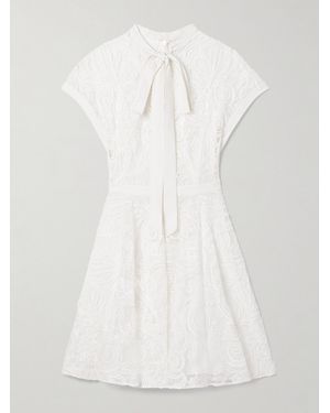Zuhair Murad Tie-Detailed Crepe-Trimmed Corded Lace Mini Dress - White