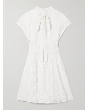 Zuhair Murad Tie-Detailed Crepe-Trimmed Corded Lace Mini Dress - White