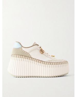 Chloé Nama Patchwork Suede-Trimmed Leather Platform Trainers - Natural