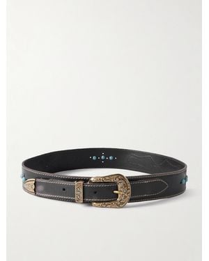 Fortela Embellished Leather Belt - Brown