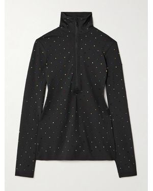 Goldbergh Éclair Crystal-Embellished Stretch Recycled-Jersey Half-Zip Top - Noir