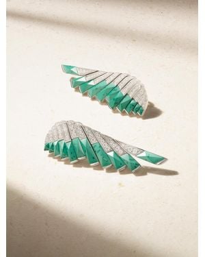Garrard Wings 18-Karat, Malachite And Diamond Earrings - Green