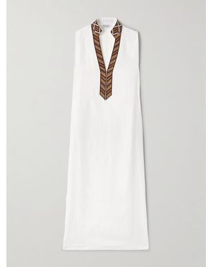 Loro Piana Abril Embroidered Linen Midi Dress - White