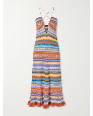 Etro Crocheted Striped Cotton Midi Dress - White