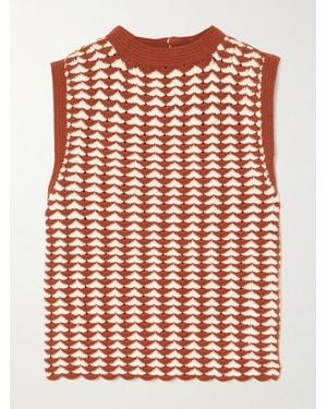 Escvdo Motupe Scalloped Crocheted Cotton Tank - Red