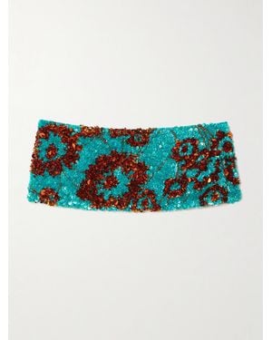 Dries Van Noten Embellished Tulle And Satin Belt - Blue