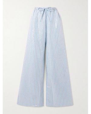 AZ FACTORY Lutz Huelle Candra Sequined Striped Cotton-Voile Wide-Leg Trousers - Blue