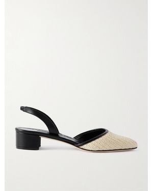 Manolo Blahnik Raffro 30 Leather-Trimmed Raffia Slingback Pumps - Natural
