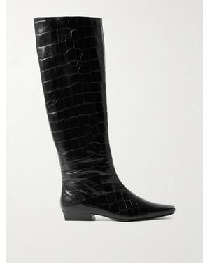 STAUD Wally Croc-Effect Leather Knee Boots - Black