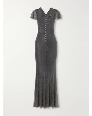 Self-Portrait Crystal-Embellished Mesh Maxi Dress - White