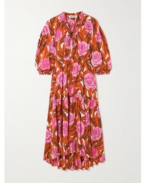 Diane von Furstenberg Artie Gathered Tiered Floral-Print Cotton-Blend Midi Dress