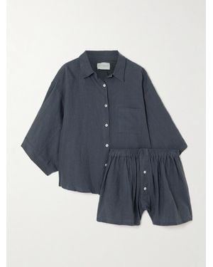 Deiji Studios The 03 Set Aus Hemd Und Shorts Aus Vorgewaschenem Leinen - Blau