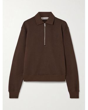 ÉTERNE Embroidered French Cotton And Modal-Blend Terry Half-Zip Sweatshirt - Brown