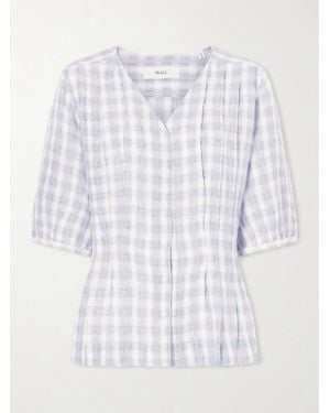 SKALL Elvira Pleated Checked Linen Shirt - White