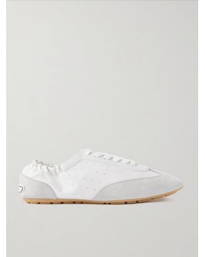 Saint Laurent Kick Sneakers Aus Leder Mit Velourslederbesatz - Weiß