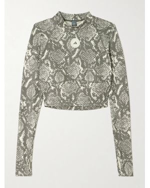adidas By Stella McCartney Verkürztes Oberteil Aus Recyceltem Stretch-Material Mit Schlangenprint - Grau