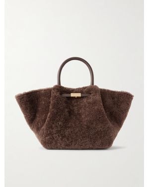 DeMellier New York Midi Leather-Trimmed Shearling Tote - Brown