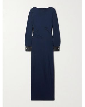 Lanvin Draped Satin-Trimmed Crepe Maxi Dress - Blue