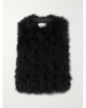 Yves Salomon Feather-Embellished Silk-Satin Vest - Black
