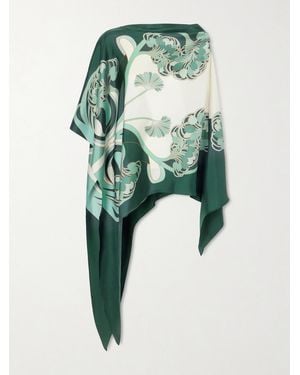 La DoubleJ Draped Printed Silk-Twill Blouse - Green