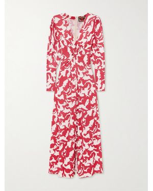 La DoubleJ Mother Twist-Front Printed Jersey Midi Dress - Red