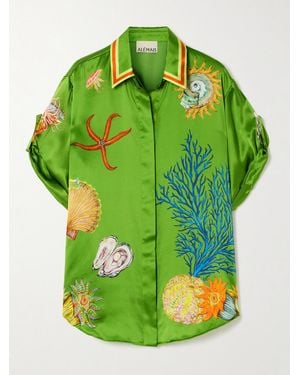 ALÉMAIS Sam Pauletto Aquatica Printed Silk-Satin Shirt - Green