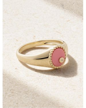 Yvonne Léon Baby Chevalière 9-Karat, Coral And Diamond Signet Ring - Natural