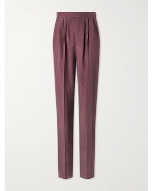 Saint Laurent Pleated Silk-Habotai Straight-Leg Trousers - Blue