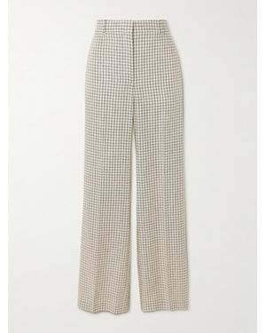 Theory Checked Linen-Blend Wide-Leg Trousers - White