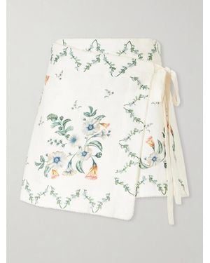 Agua Bendita Luna Brisa Floral-Printed Linen Pareo - Natural