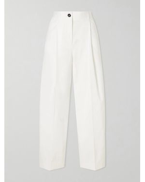 TOTEME Pleated Cotton Wide-Leg Trousers - White