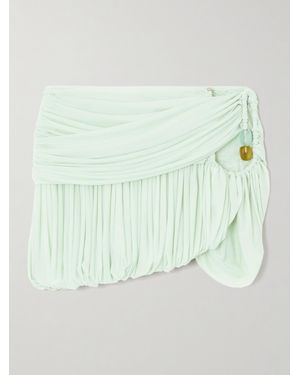 Christopher Esber Embellished Cutout Ruched Jersey Mini Skirt - Green