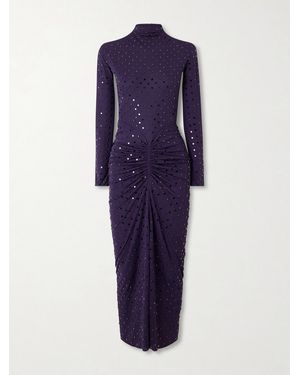 Alaïa Gathered Crystal-Embellished Jersey Midi Dress - Blue