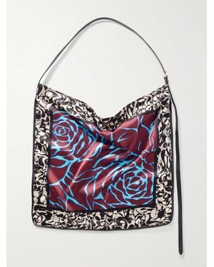 Dries Van Noten Leather-Trimmed Printed Satin Tote - Blue