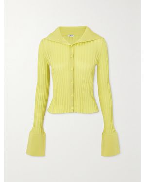 Loewe Embellished Ribbed-Knit Cardigan - Gelb
