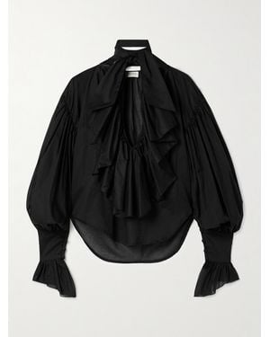 Salon 1884 Giacomo Tie-Neck Ruffled Cotton-Voile Blouse - Black