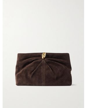 Loeffler Randall Corrine Gathered Suede Clutch - Brown