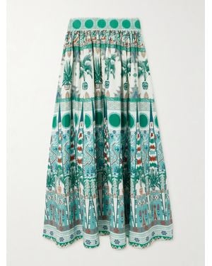 Emporio Sirenuse Ombretta Gathered Printed Cotton-Poplin Maxi Skirt - Green