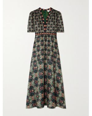 Saloni Tabitha Printed Silk-Jacquard Midi Dress - Multicolor