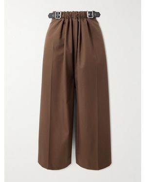 Loewe Cropped Leather-Trimmed Cotton And Silk-Blend Twill Wide-Leg Trousers - Brown