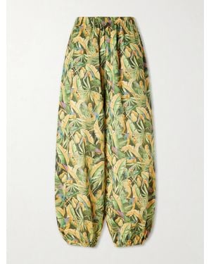 FARM Rio Parrot Printed Balloon Cotton Trousers - Green