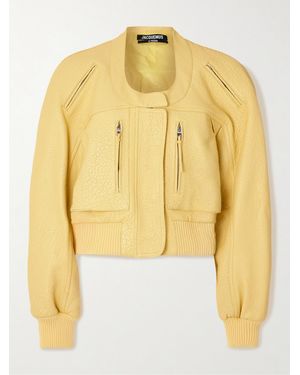 Jacquemus The Tore Cropped Textured-Leather Bomber Jacket - Yellow
