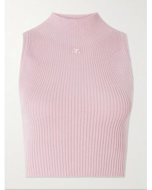 Courreges Ärmelloses Oberteil Aus Einer Gerippten Baumwoll-Merinowollmischung Mit Applikation - Pink