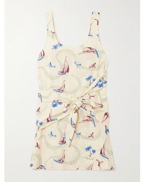 Rabanne Bow-Detailed Printed Cotton Mini Dress - Natural