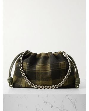 Loewe Flamenco Medium Leather-Trimmed Checked Suede Shoulder Bag - Black
